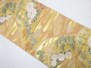 遠山に松・梅・秋草模様織り出し　袋帯